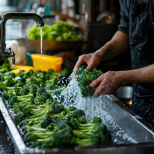 Washing fresh broccoli